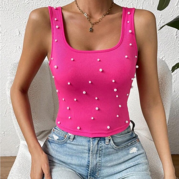 Pearls Beaded Crop Tank Top - Picture 2 of 4